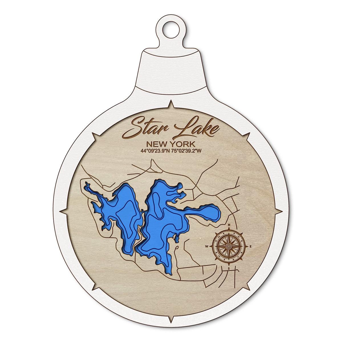 Star Lake NY Custom 3D Layered Wood Lake Map Ornament | Handcrafted Bathymetric Art