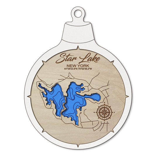 Star Lake NY Custom 3D Layered Wood Lake Map Ornament | Handcrafted Bathymetric Art