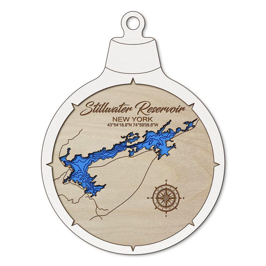 StillWater Reservoir  NY Custom 3D Layered Wood Lake Map Ornament | Handcrafted Bathymetric Art