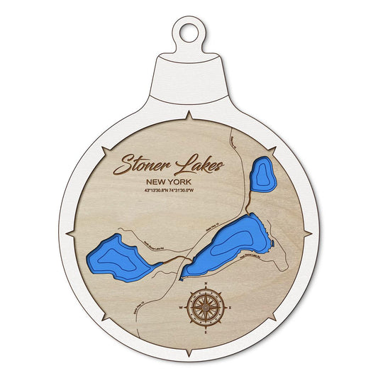 Stoner Lakes NY Custom 3D Layered Wood Lake Map Ornament | Handcrafted Bathymetric Art