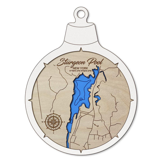 Sturgeon Pool in Rifton NY Custom 3D Layered Wood Lake Map Ornament | Handcrafted Bathymetric Art