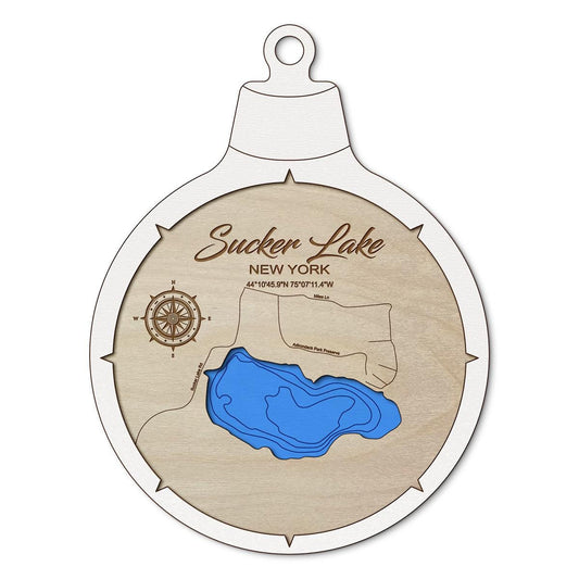 Sucker Lake NY Custom 3D Layered Wood Lake Map Ornament | Handcrafted Bathymetric Art