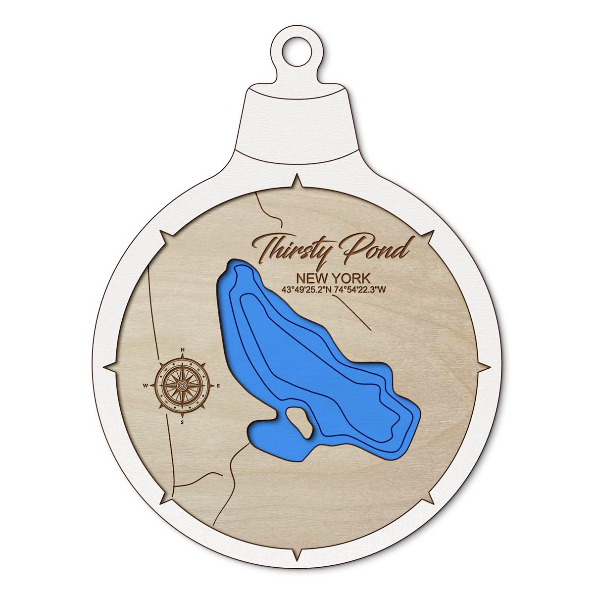 Thirsty Pond NY Custom 3D Layered Wood Lake Map Ornament | Handcrafted Bathymetric Art