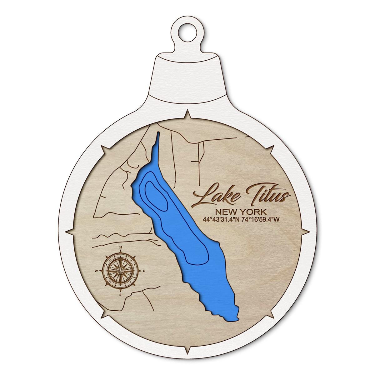 Titus Lake NY Custom 3D Layered Wood Lake Map Ornament | Handcrafted Bathymetric Art