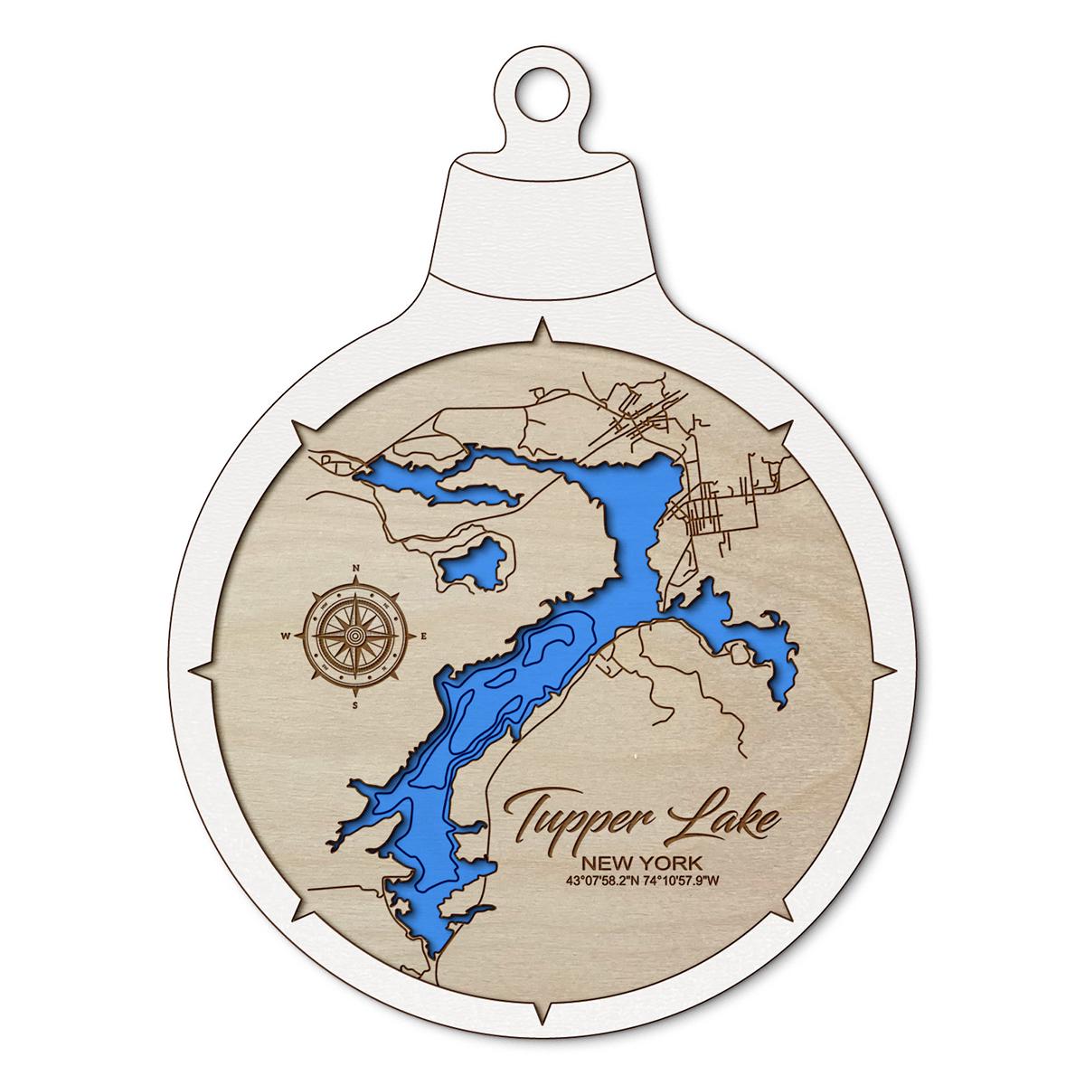 Tupper Lake NY Custom 3D Layered Wood Lake Map Ornament | Handcrafted Bathymetric Art