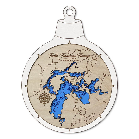 Turtle-Flambeau Flowage WI Custom 3D Layered Wood Lake Map Ornament | Handcrafted Bathymetric Art
