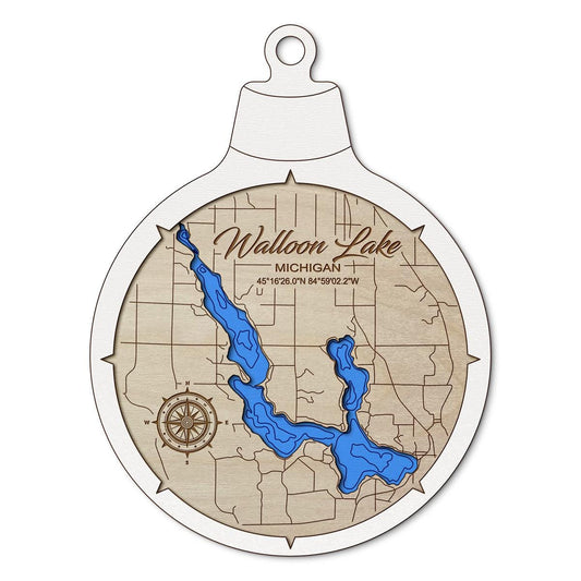 Walloon Lake MI Custom 3D Layered Wood Lake Map Ornament | Handcrafted Bathymetric Art