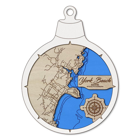 York Beach ME Custom 3D Layered Wood Lake Map Ornament | Handcrafted Bathymetric Art