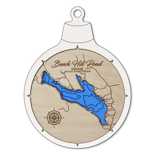 Beech Hill Pond ME Custom 3D Layered Wood Lake Map Ornament | Handcrafted Bathymetric Art