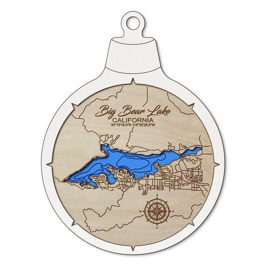 Big Bear Lake CA Custom 3D Layered Wood Lake Map Ornament | Handcrafted Bathymetric Art