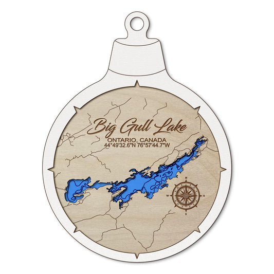 Big Gull Lake ON CA Custom 3D Layered Wood Lake Map Ornament | Handcrafted Bathymetric Art