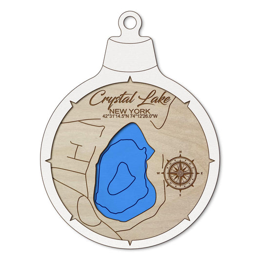 Crystal Lake in Rensselaerville, New York Custom 3D Layered Wood Lake Map Ornament | Handcrafted Bathymetric Art