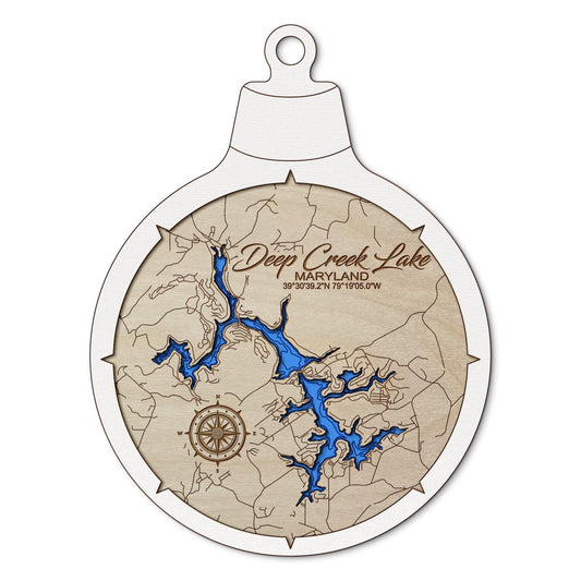 Deep Creek Lake MD Custom 3D Layered Wood Lake Map Ornament | Handcrafted Bathymetric Art