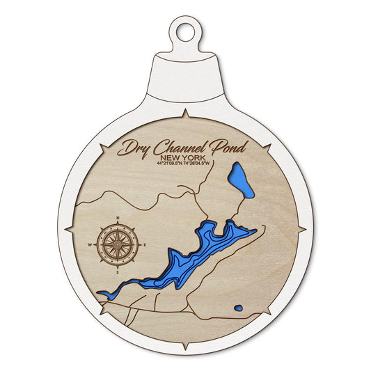 Dry Channel Pond NY Custom 3D Layered Wood Lake Map Ornament | Handcrafted Bathymetric Art
