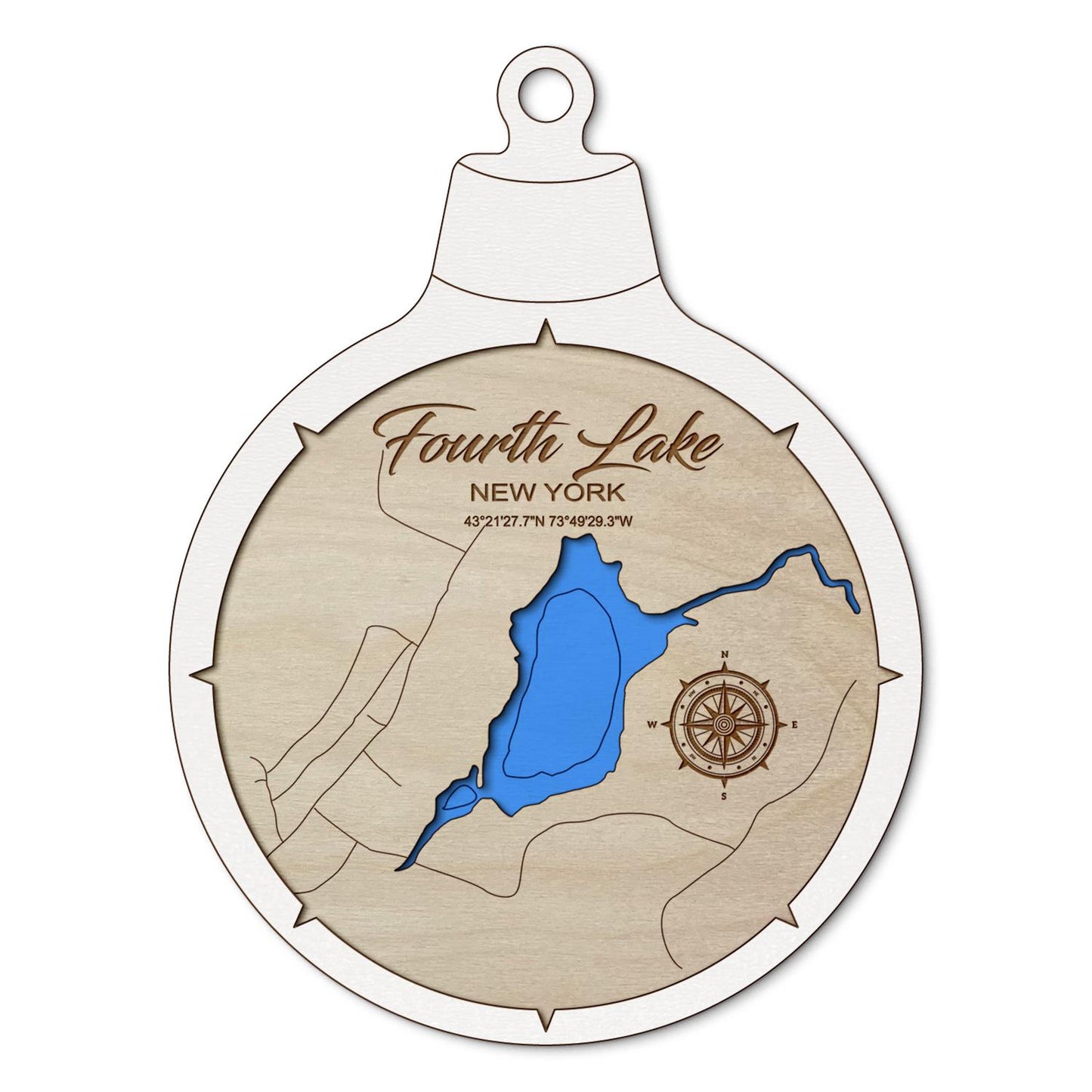 Fourth Lake(Warren County) NY Custom 3D Layered Wood Lake Map Ornament | Handcrafted Bathymetric Art