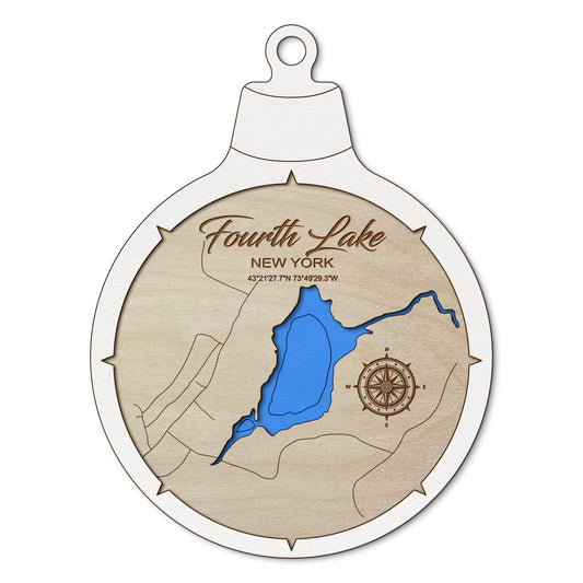 Fourth Lake(Warren County) NY Custom 3D Layered Wood Lake Map Ornament | Handcrafted Bathymetric Art