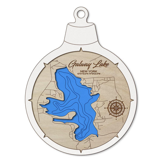 Galway Lake NY Custom 3D Layered Wood Lake Map Ornament | Handcrafted Bathymetric Art