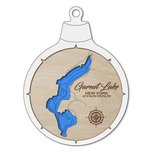 Garnet Lake NY Custom 3D Layered Wood Lake Map Ornament | Handcrafted Bathymetric Art