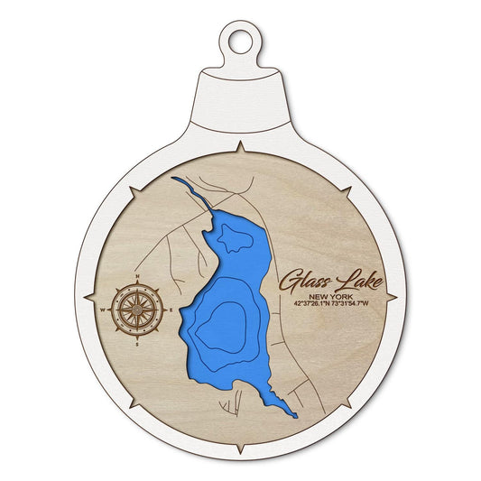 Glass Lake NY Custom 3D Layered Wood Lake Map Ornament | Handcrafted Bathymetric Art