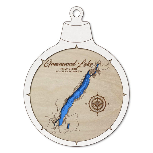 Greenwood Lake NY & NJ Custom 3D Layered Wood Lake Map Ornament | Handcrafted Bathymetric Art