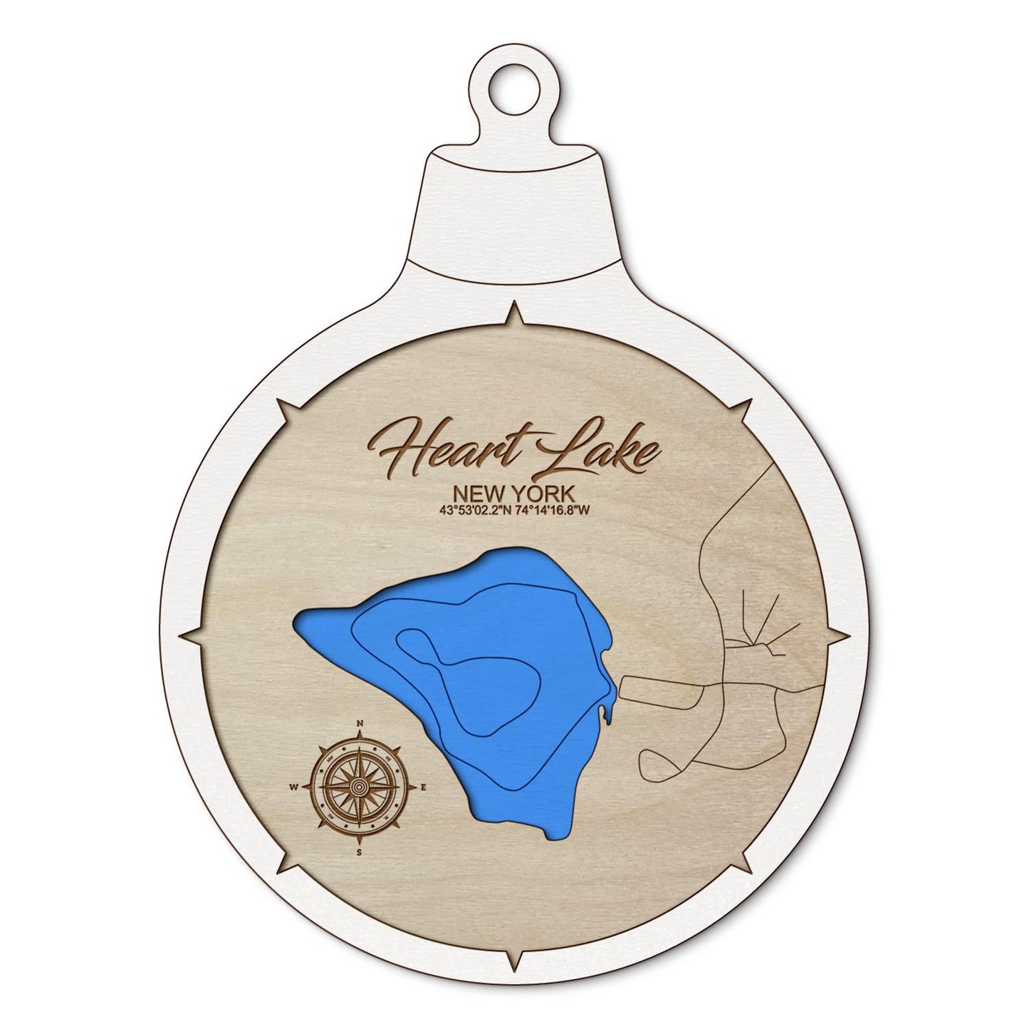 Heart Lake(N Elba) NY Custom 3D Layered Wood Lake Map Ornament | Handcrafted Bathymetric Art