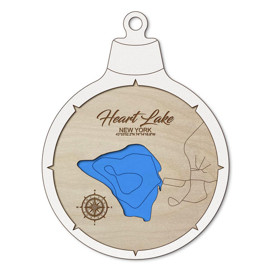 Heart Lake(N Elba) NY Custom 3D Layered Wood Lake Map Ornament | Handcrafted Bathymetric Art
