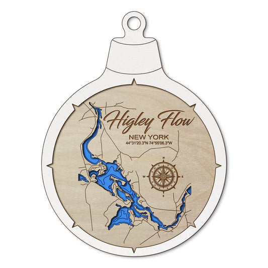 Higley Flow State Park NY Custom 3D Layered Wood Lake Map Ornament | Handcrafted Bathymetric Art
