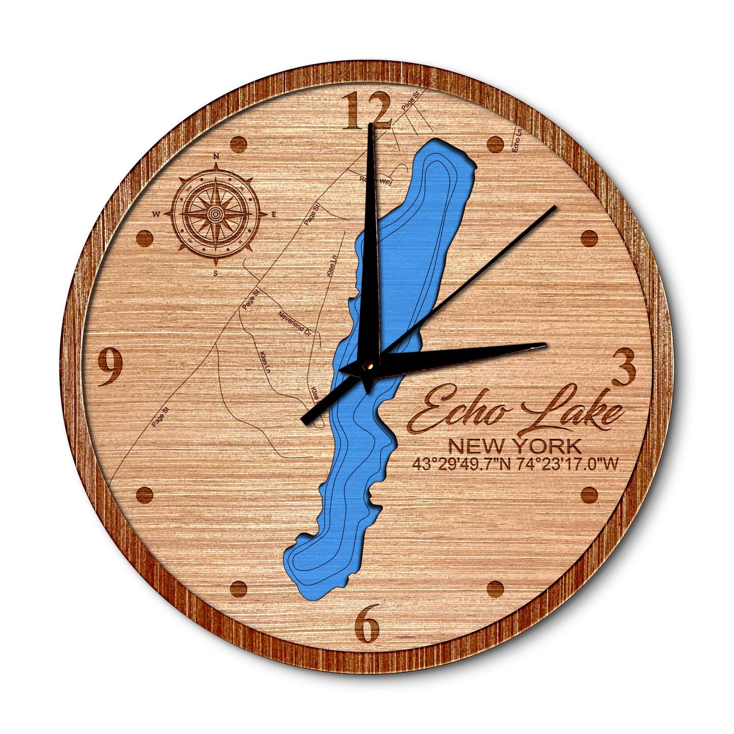Echo Lake(Speculator), New York 14in Layered Map Clock - Any Lake, Pond, or Reservoir - Unique Home Decor