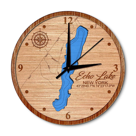 Echo Lake(Speculator), New York 14in Layered Map Clock - Any Lake, Pond, or Reservoir - Unique Home Decor