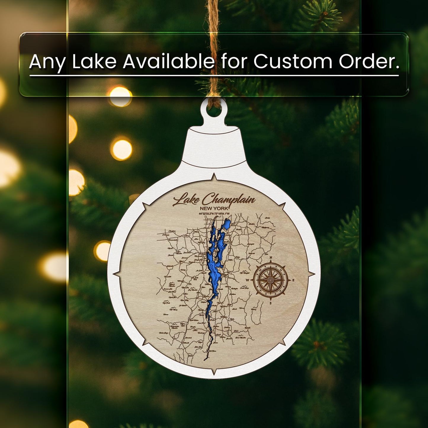 Crane Pond NY Custom 3D Layered Wood Lake Map Ornament | Handcrafted Bathymetric Art