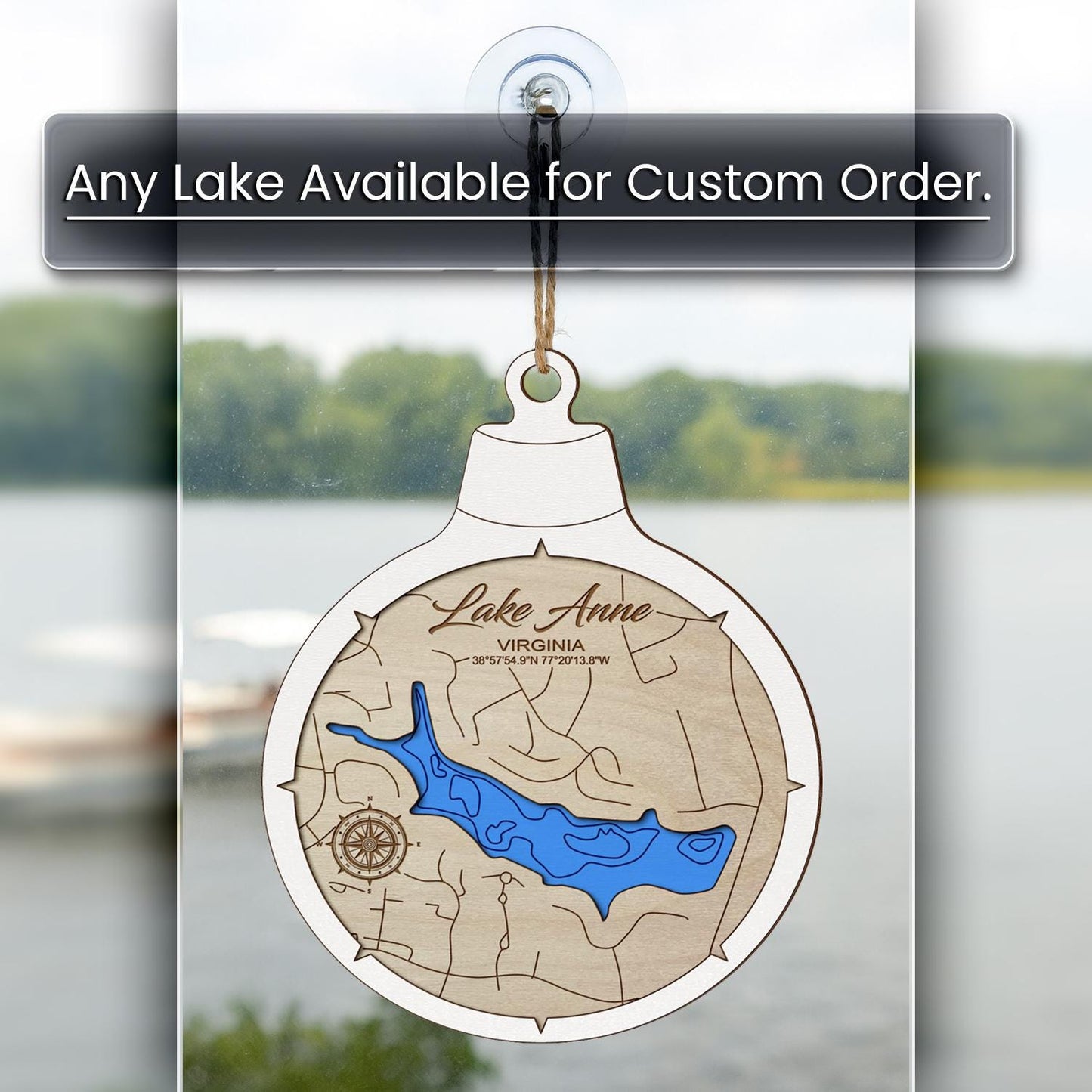 Crane Pond NY Custom 3D Layered Wood Lake Map Ornament | Handcrafted Bathymetric Art