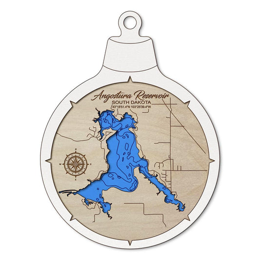 Angostura Reservoir, South Dakota Custom 3D Layered Wood Lake Map Ornament | Handcrafted Bathymetric Art