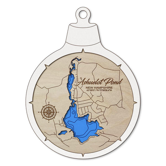 Ashuelot Pond(Washington), NH Custom 3D Layered Wood Lake Map Ornament | Handcrafted Bathymetric Art