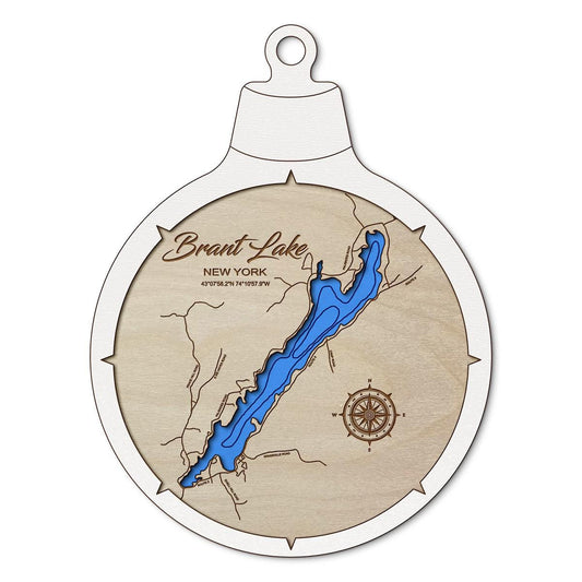 Brant Lake, New York Custom 3D Layered Wood Lake Map Ornament | Handcrafted Bathymetric Art