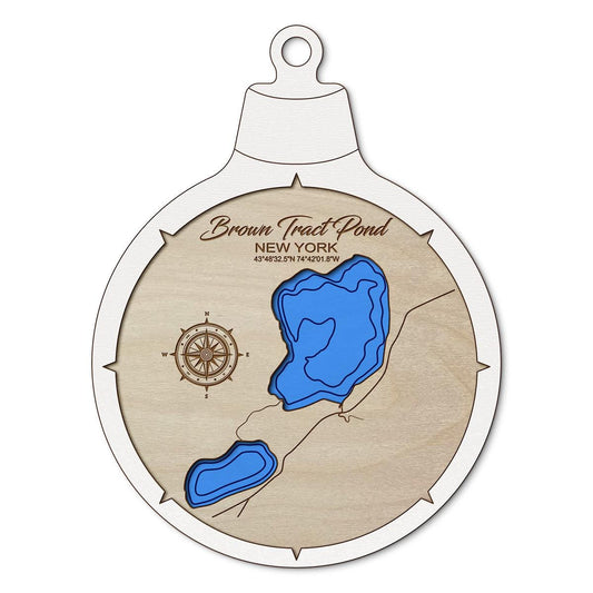 Brown Tract Pond NY Custom 3D Layered Wood Lake Map Ornament | Handcrafted Bathymetric Art