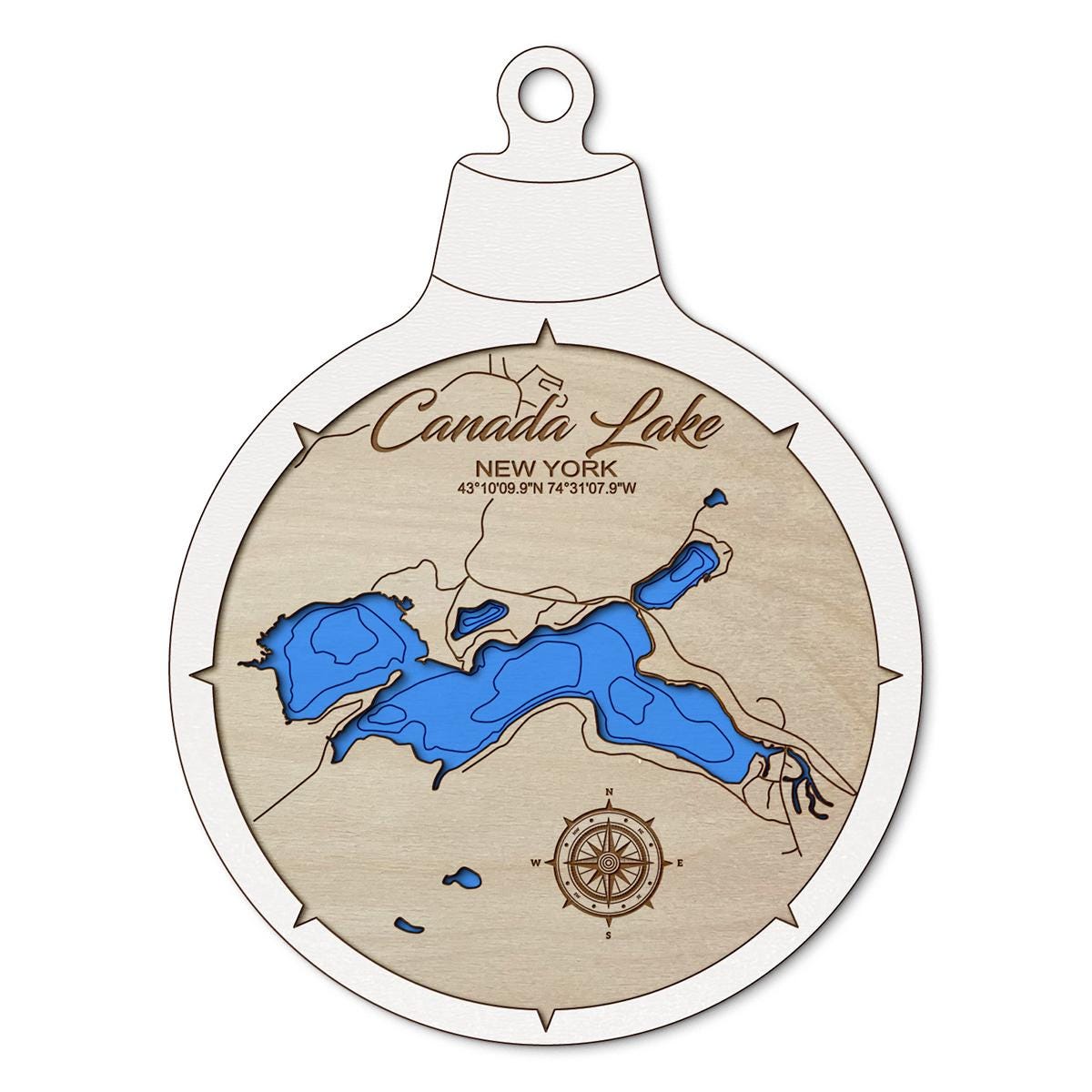 Canada Lake NY Custom 3D Layered Wood Lake Map Ornament | Handcrafted Bathymetric Art