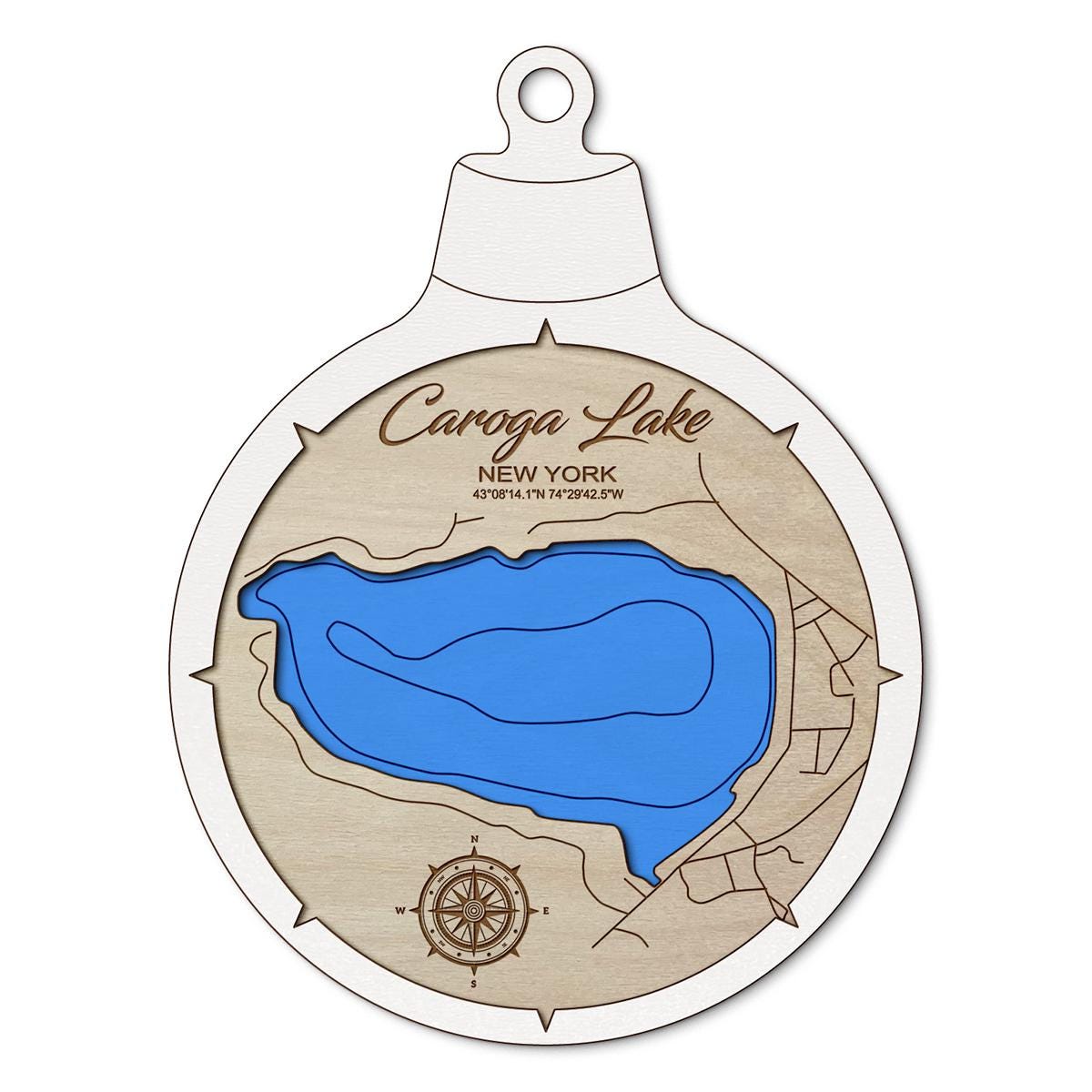 Caroga Lake(West) NY Custom 3D Layered Wood Lake Map Ornament | Handcrafted Bathymetric Art