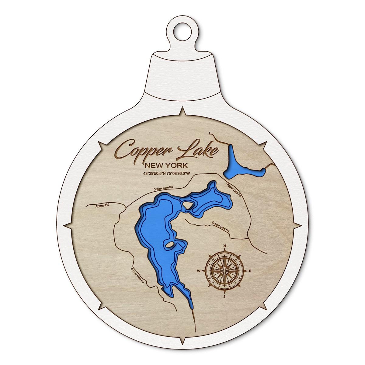 Copper Lake Greig NY Custom 3D Layered Wood Lake Map Ornament | Handcrafted Bathymetric Art