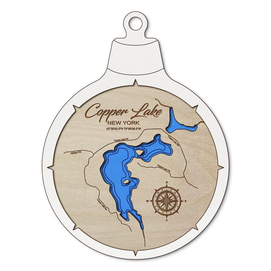 Copper Lake Greig NY Custom 3D Layered Wood Lake Map Ornament | Handcrafted Bathymetric Art
