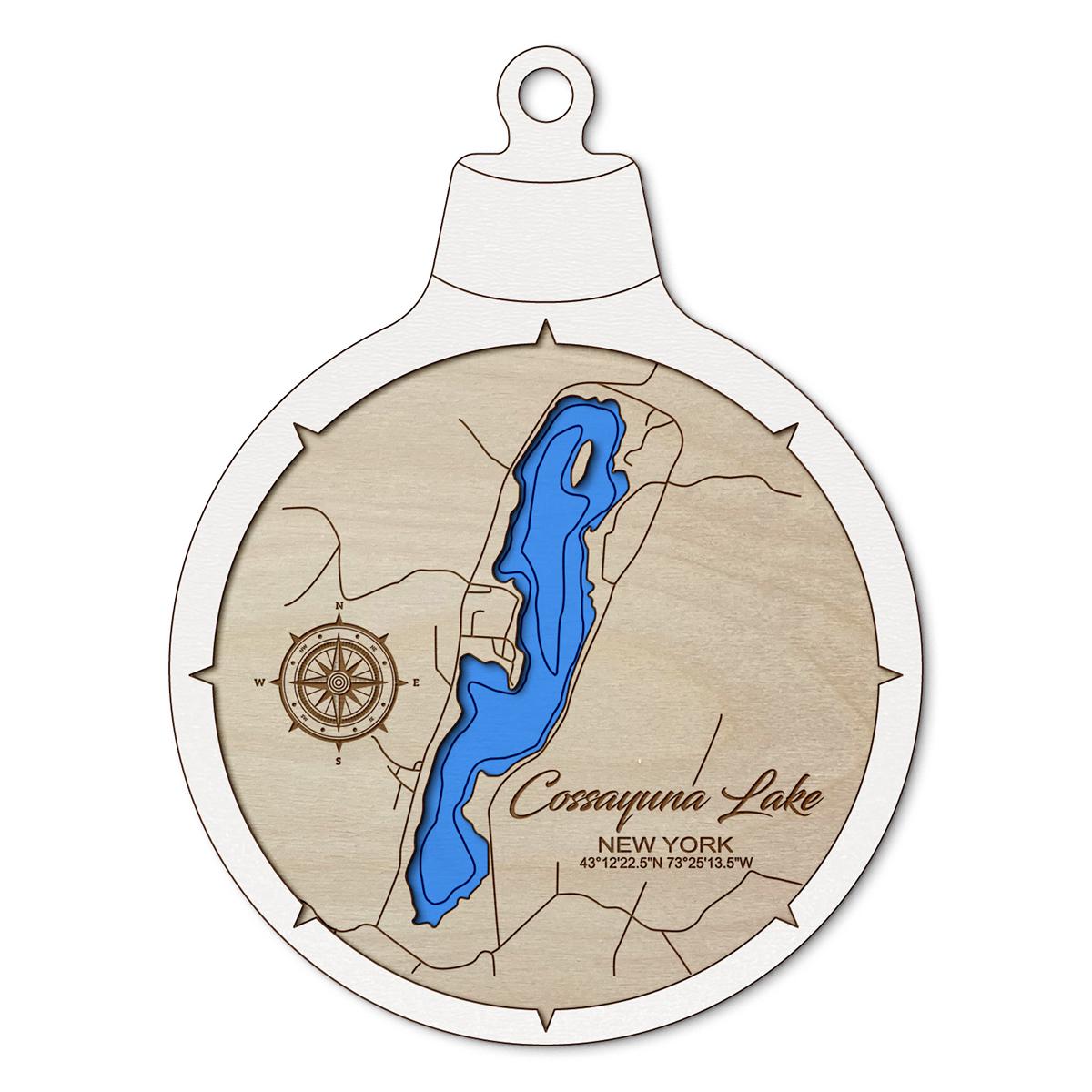 Cossayuna Lake NY Custom 3D Layered Wood Lake Map Ornament | Handcrafted Bathymetric Art