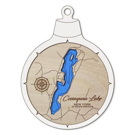 Cossayuna Lake NY Custom 3D Layered Wood Lake Map Ornament | Handcrafted Bathymetric Art