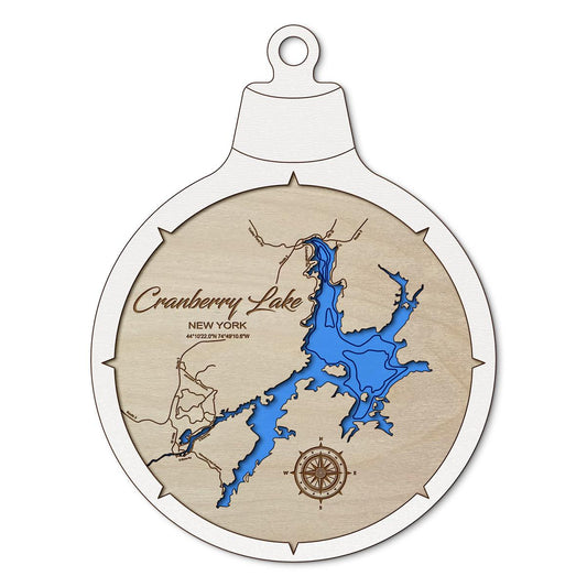Cranberry Lake NY Custom 3D Layered Wood Lake Map Ornament | Handcrafted Bathymetric Art