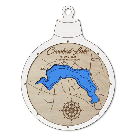 Crooked Lake, Avril Park NY Custom 3D Layered Wood Lake Map Ornament | Handcrafted Bathymetric Art