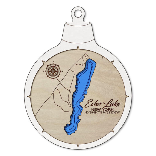 Echo Lake(Speculator) NY Custom 3D Layered Wood Lake Map Ornament | Handcrafted Bathymetric Art