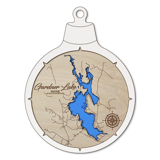 Gardner Lake Washington County ME Custom 3D Layered Wood Lake Map Ornament | Handcrafted Bathymetric Art