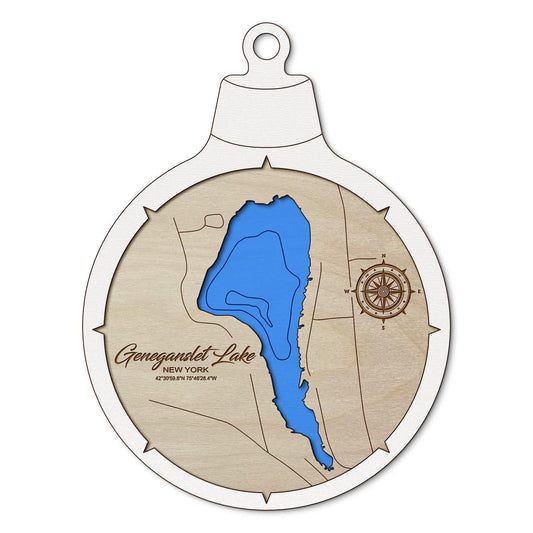 Geneganslet Lake NY Custom 3D Layered Wood Lake Map Ornament | Handcrafted Bathymetric Art