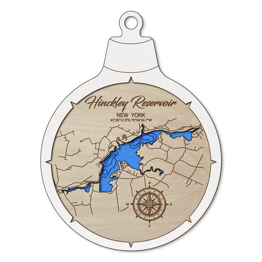 Hinckley Reservoir-NY Custom 3D Layered Wood Lake Map Ornament | Handcrafted Bathymetric Art