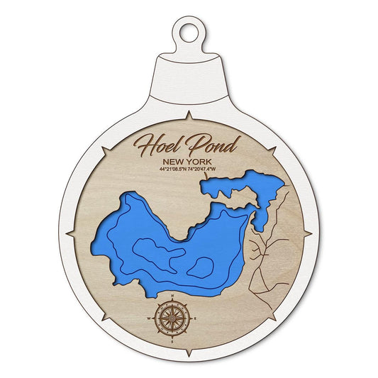 Hoel Pond NY Custom 3D Layered Wood Lake Map Ornament | Handcrafted Bathymetric Art