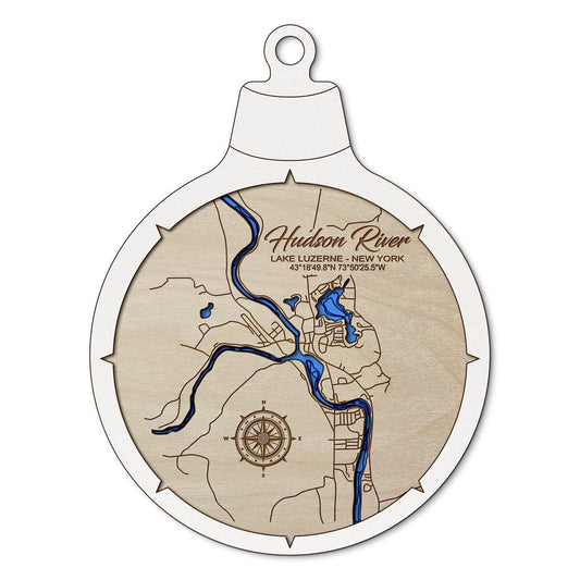 Hudson River-Lake Luzerne NY Custom 3D Layered Wood Lake Map Ornament | Handcrafted Bathymetric Art