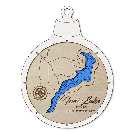 Ioni Lake TX Custom 3D Layered Wood Lake Map Ornament | Handcrafted Bathymetric Art